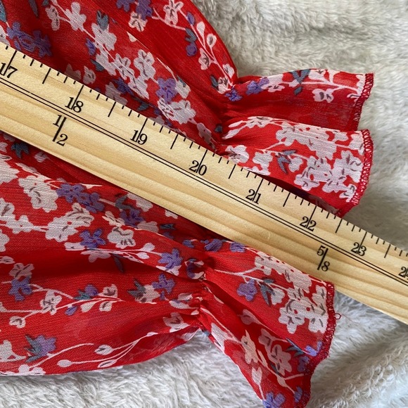 Selfie Leslie Laney Floral Tiered Dress Women M Red Ruffle Babydoll Cutout Back - Picture 10 of 13